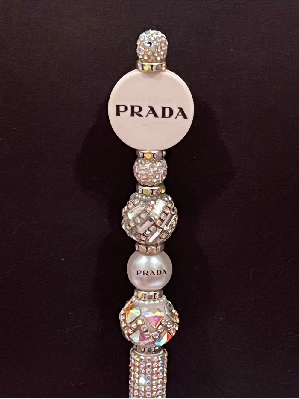Prada White and Silver Crystal silicone focal fancy beaded pen